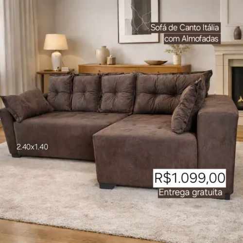 PROMOÇÃO URGENTE - Sofá de Canto Itália 4 LUGARES Marrom com Chaise Disponível