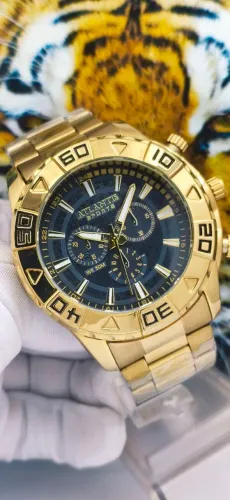 Relógio dourado masculino luxo prova d'água