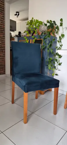 GRANDE PROMO Kit 4 Cadeiras em Suéde Azul Marinho com Pés de Madeira,Elegantes e VERSÁTEIS