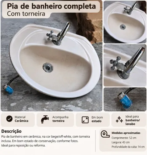 Pia de Banheiro em Cerâmica com Torneira - Completa
