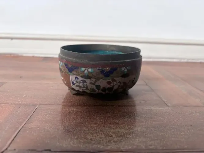 Tigela Cloisonné Antiga Esmalte Chinês Japonês com Tampa