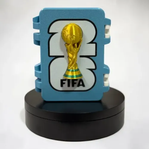 Caixa Figurinhas Copa do Mundo com Taça na Frente - 3D