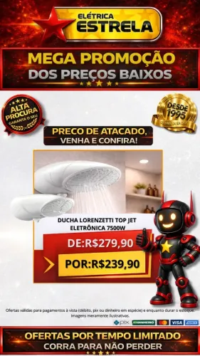 Ducha Lorenzetti Top Jet Eletrônica 7500W - Promoção Especial Elétrica Estrela