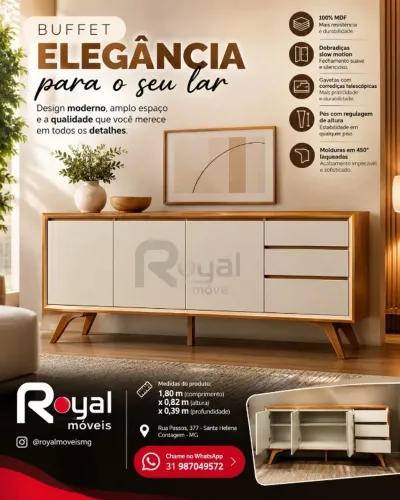 Buffet 03Portas 03Gavetas 100%MDF 1.80M. Produto Novo Direto de Fábrica P/Sua Casa.