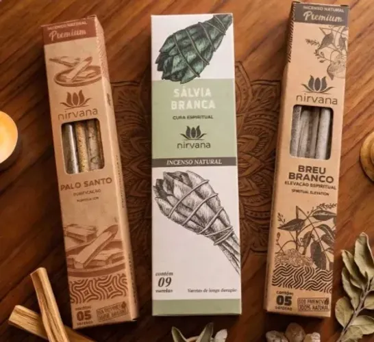 Tríade da Limpeza Energética - Incensos Nirvana - palo santo, breu branco e sálvia