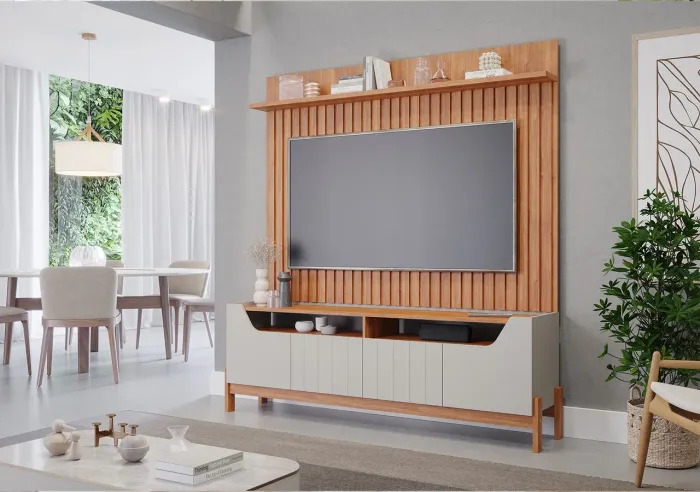 Bancada Moema + Painel Trend 100% MDF, Ideal para TVs até 70 Polegadas - Entrega Imediata;