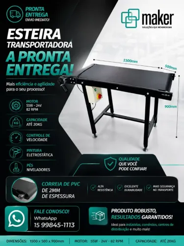 Esteira transportadora a pronta entrega 1,5mx50cm