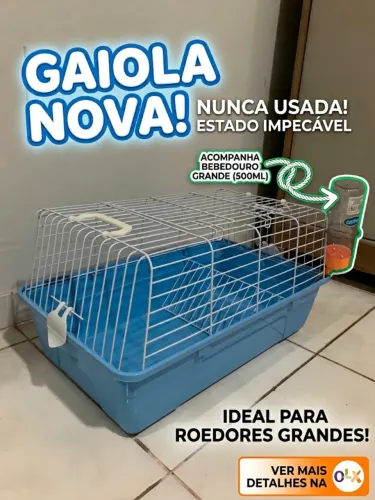 Gaiola Nova para Roedores/Coelho + Bebedouro 500ml (Nunca Usada)