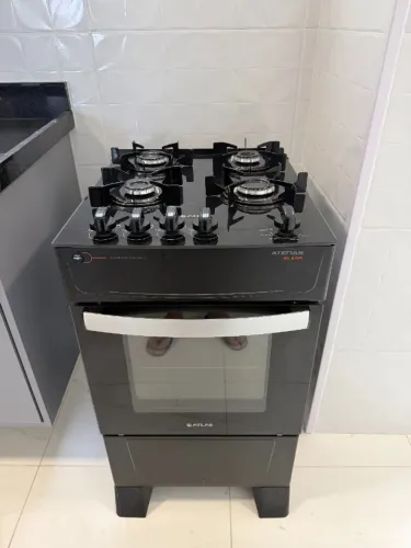 Atlas Fogão 4 Bocas Preto Atenas Glass com Mesa de Vidro Temperado, Acendimento Automático