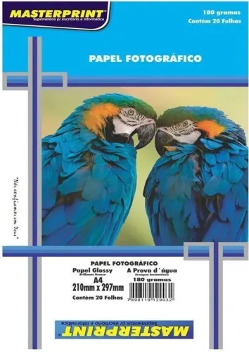 PAPEL FOTO GLOSSY 180G 20 FOLHAS A4 MASTERPRINT