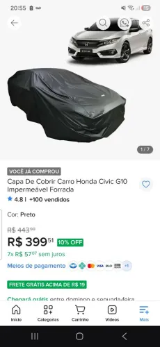 Capa para carro sedan civic corolla