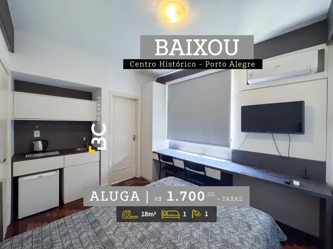 BC Imóveis aluga studio mobiliado no Centro Histórico de Porto Alegre