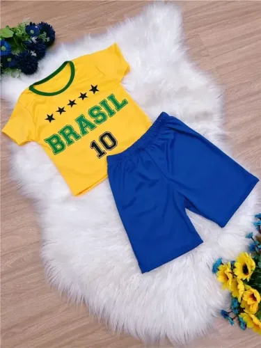 Conjunto Menino Seleção Brasileira Brasil tamanhos 2, 6, 8, 12