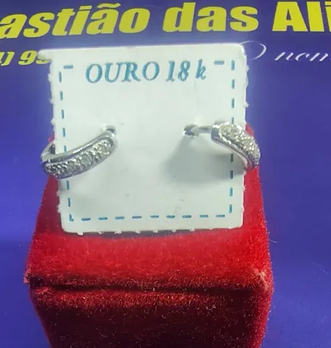Brincos Argola Diamantes Ouro Branco18 Kilates Peso 1.60 Gramas 10 x 3 mm