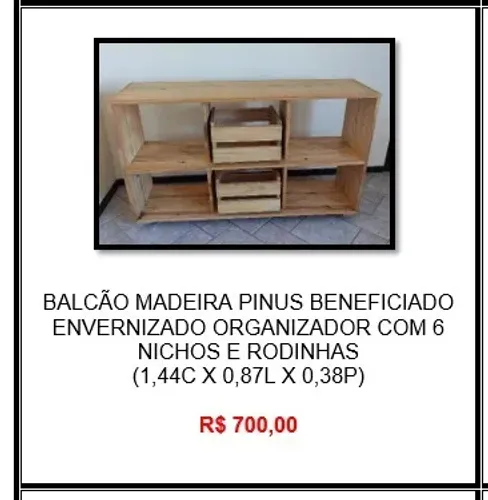 Balcão 6 Nichos Madeira Pinus Beneficiado Envernizado