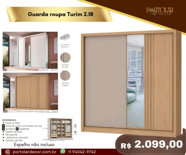 Guarda roupa Turim 2,18 - à pronta entrega 