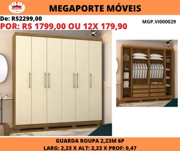 Guarda Roupa Casal 2,23m 6P 6G