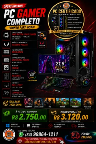 PC GAMER AMD Ryzen 3 PRO 3200GE + Radeon Vega 8