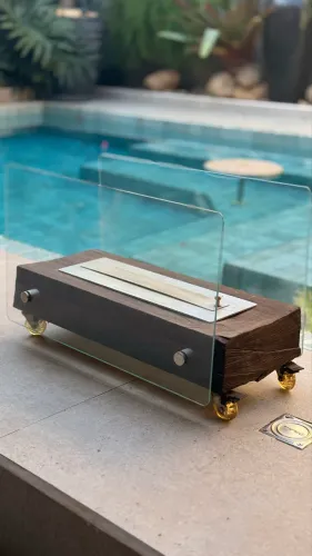 Lareira Ecológica Portátil C/ Vidro Á Álcool Madeira Rustica
