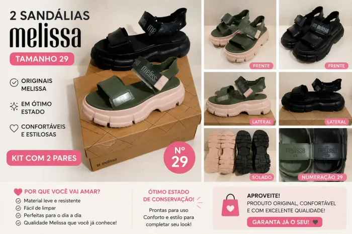 Kit com 2 Sandálias Melissa Femininas,Ótimo Estado<br>Duas Sandálias Melissa Originais -