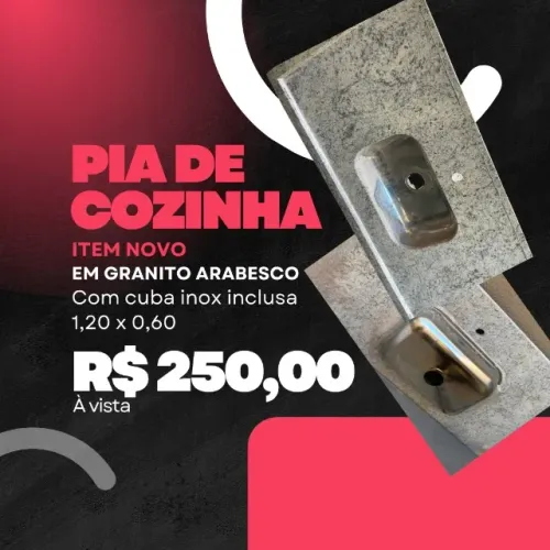 PIA DE COZINHA EM GRANITO - COM CUBA INOX