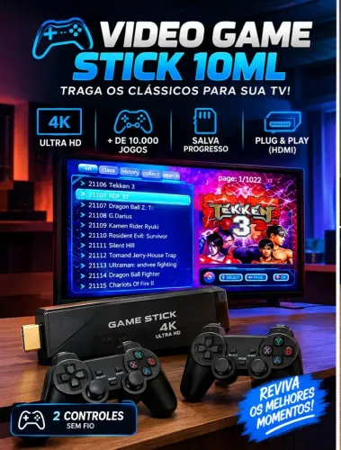 Videogame Stick 10mil 2 Controles Sem Fio Console Portatil Jogos Retro