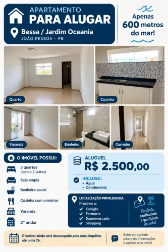 Apartamento de 3 Quartos para Alugar no Bessa - Jardim Oceania | João Pessoa/PB