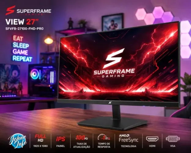 Monitor Gamer SuperFrame View, 27 Pol, Full HD, IPS, 1ms, 100HZ, FreeSync, HDMI/VGA