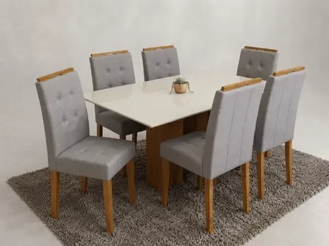 NOVO! Mesa de Jantar Los Angeles com 6 Cadeiras Londres Linho Creme