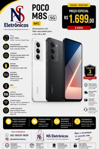 Celular POCO M8S 5G 8GB RAM 256GB NFC Dual Sim Versão Global