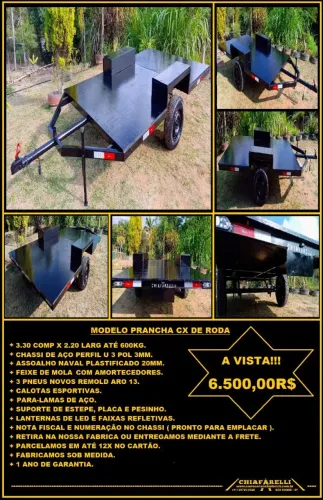 CARRETINHA PRANCHA ATÉ 600KG ( Para Reboque ou Trailer ).