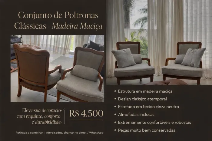 Vende-se Conjunto de Poltronas Clássicas - Madeira Maciça