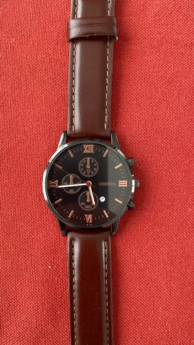 Relógio Geneva Masculino Pulseira de Couro Marrom - Estilo Cronógrafo