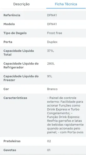Vendo uma Geladeira frost free Electrolux, 371 litros