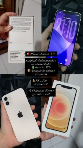 ? iPhone 12 64GB em Ótimo Estado - Original e Desbloqueado - R$ 1.400,00 (Negociável)