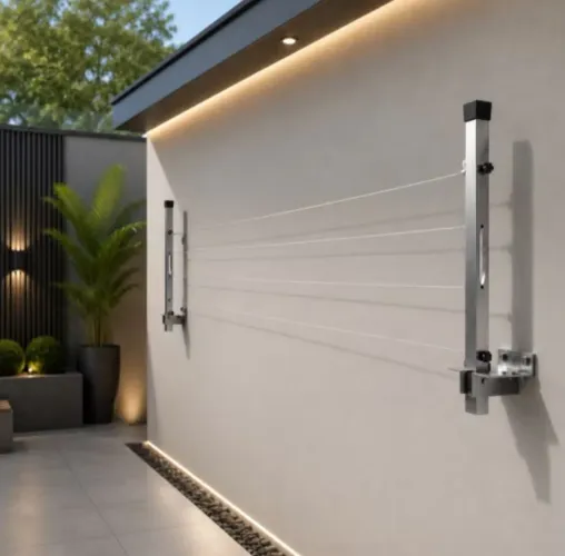 Varal Dobravel Retratil Aluminio Reforçado + Corda de aço 20 metros + Kit de Instalação