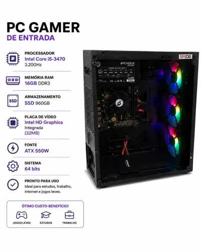 PC Gamer de Entrada | Intel Core i5 3470 | 16GB RAM | SSD 960GB | Fonte 550W