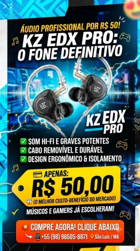 Fone In-Ear KZ EDX PRO - Som de Alta Fidelidade (In-Ear / Retorno de Palco / Gamer)