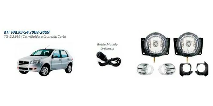 Kit Farol De Milha Botão Universal E Moldura Palio G4 08/09