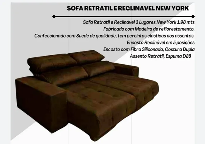 Sofa Retratil Reclinável New York 2,00 mts