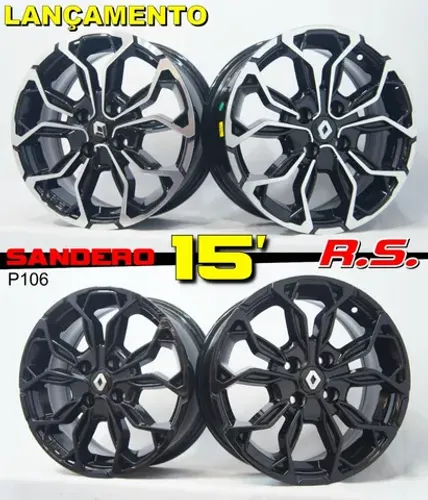 Roda aro 15 Renault Sandero Rs Black Piano 4x100 jogo novo