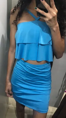 Conjunto cropped com saia azul - Novo!