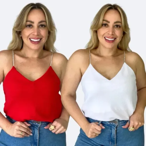 Blusinha com alça de strass, tamanho M - NOVA