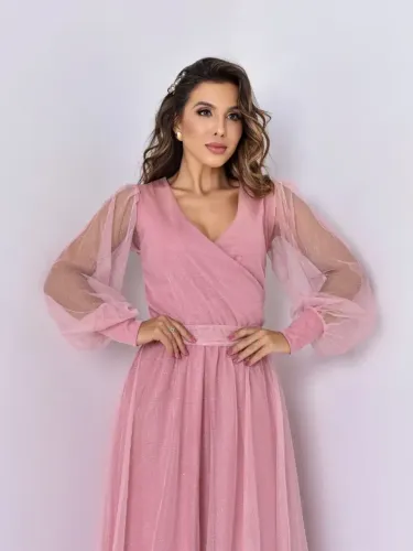vestido longo de tule com brilho de festa
