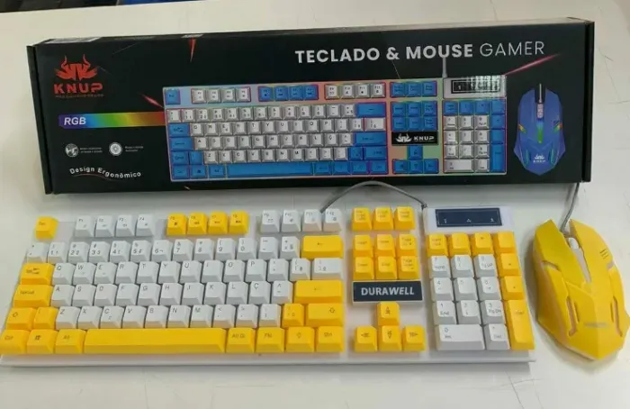 Kit Teclado E Mouse Profissional Gamer Led Rgb Dw-450 Amarelo