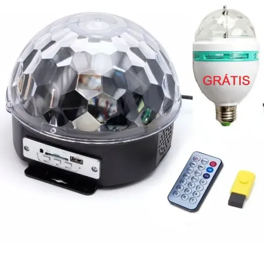Globo Bola Maluca Bluetooth Led Cristal Mp3 Controle - Grátis Mini Globo
