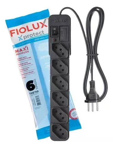 Filtro de linha Régua 6 tomadas, com fusível, chave e led Fiolux - Anápolis 