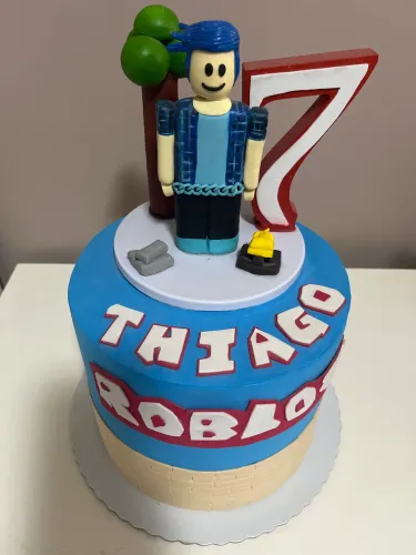 Topo de bolo Roblox Thiago 7 anos para festa 