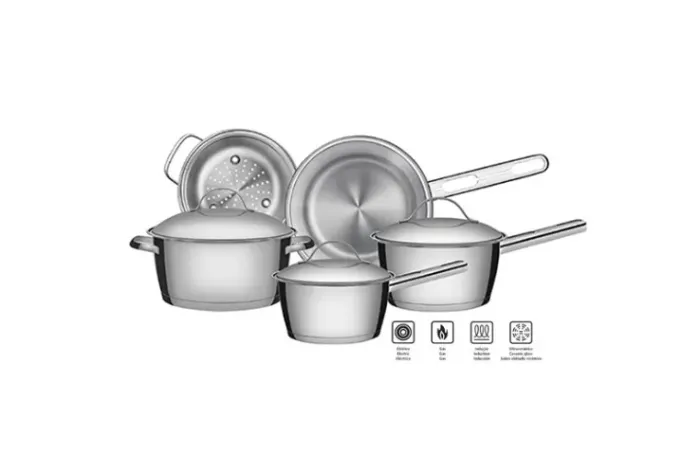 Conjunto Panelas Tramontina Allegra Tampa Inox, Fundo Triplo 05 peças
