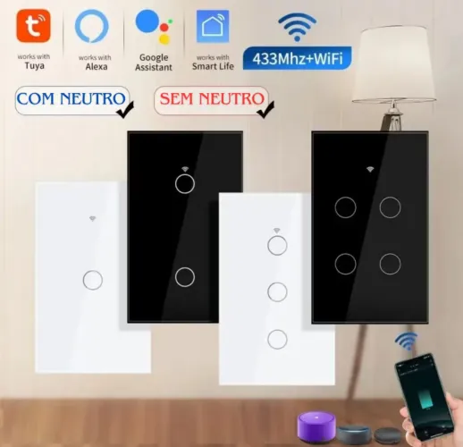Interruptor Inteligente Wi-Fi 433Mhz - Controle por App e Voz